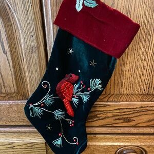 Embroidered Holiday Stocking with Cardinal Design